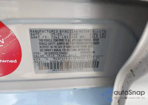 2020 Nissan Sentra Sv Xtronic Cvt z USA, uszkodzony, nr VIN 3N1AB8CV2LY294681